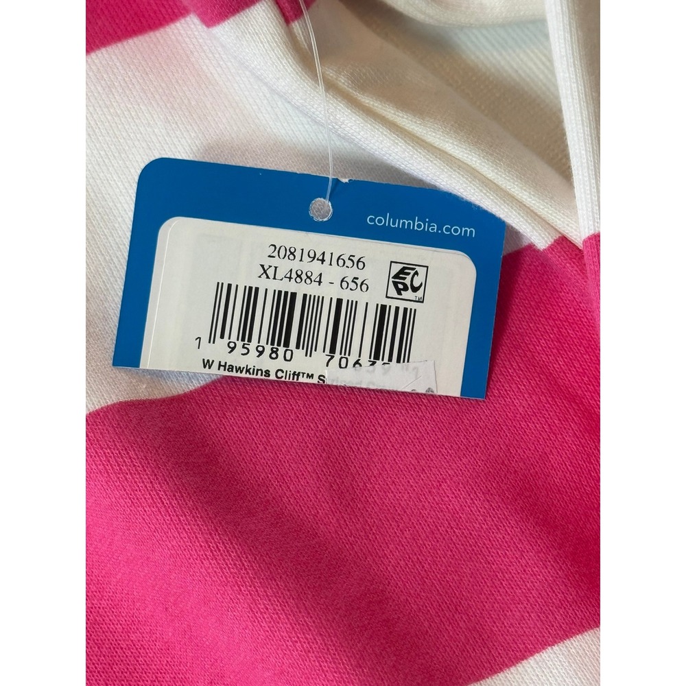 Columbia Hawkins Cliff Striped Sweatshirt Womens Medium Pink White XL4884 NEW - Picture 5 of 9